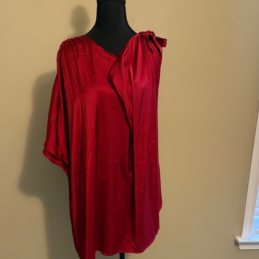 Red Satin One-Shoulder Tunic Top